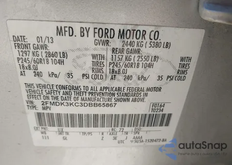 2013 Ford Edge Limited z USA, uszkodzony, nr VIN 2FMDK3KC3DBB65867